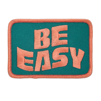 Draplin Design Co. DDC-371 Be Easy embroidered souvenir patch — Pink Rosé lettering on Teeming Teal backing peach merrow border 3.5 inch patch