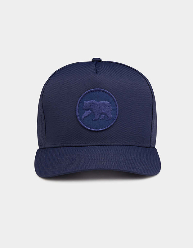 Diamond 5 Panel cap with Circle Logo in Navy, front View