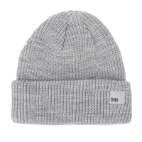 Heather grey ribbed knit fisherman beanie with a wide folded cuff and a small woven label on a white background - The Simple Man