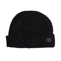 Black Donegal cable knit beanie with flecked yarn and a fleece lining on a white background - The Simple Man
