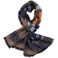 DIBI Scarf in Navy/Grey/Orange multi colored pattern