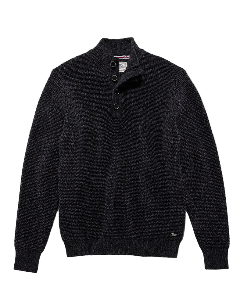 Charcoal Denver Cooling Mock Neck Sweater laid flat – men’s moisture-wicking pullover with button collar, available at The Simple Man Store