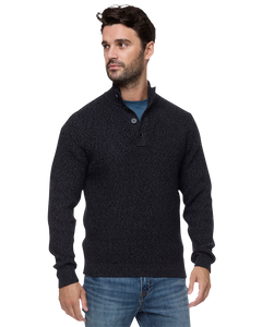 Model wearing Denver Cooling Mock Neck Sweater in charcoal – men's lightweight pullover with 4-button mock neck, available at The Simple Man Omaha