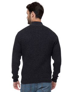 ack view of Denver Cooling Mock Neck Sweater on male model – tailored fit charcoal sweater for men, from The Simple Man in Omaha