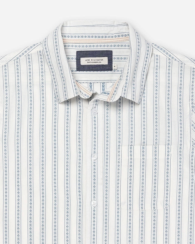 Ace Rivington Diamond Stripe Short Sleeved Shirt in white/light blue color, Close up fabric detail  View