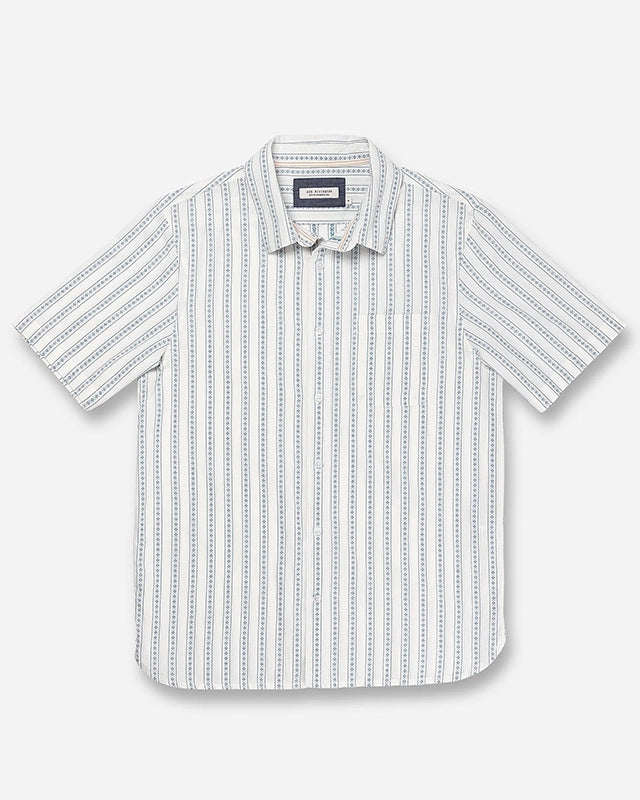 Ace Rivington Diamond Stripe Short Sleeved Shirt in white/light blue color, Flat Lay View