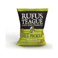 Lime green and black 3oz packet of Dill Pickle peanuts, front view