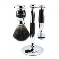 Edwin jagger Black 3 piece shave set with stand