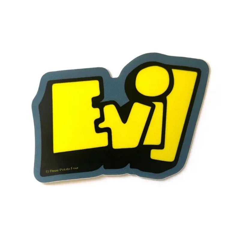 EVIL sticker blue with Yellow Text