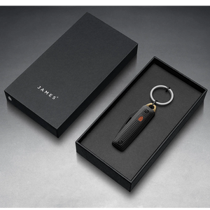 The James Brand Elko Black and Fire EDC knife in gift box with titanium key ring — keychain pocket knife ready to gift