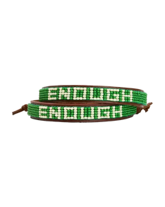 We Are Enough ENOUGH Beaded Leather Bracelet set of 2 showing both bracelets with adjustable sliding knot