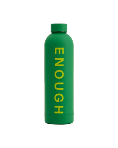 We Are Enough ENOUGH Insulated Water Bottle Mental Health Green showing leak-proof threaded lid