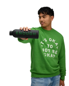 We Are Enough ENOUGH Insulated Water Bottle in Real Black front view showing ENOUGH branding