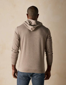 Back view of man wearing Puremeso Essential Hoodie in taupe – comfortable men's hoodie by The Normal Brand, available at The Simple Man in Omaha.