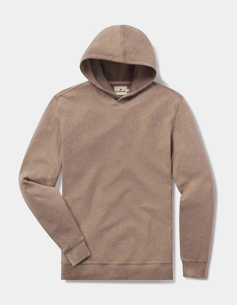 Flat lay of Puremeso Essential Hoodie in taupe – classic midweight men’s hoodie with 2-ply hood and soft finish, crafted by The Normal Brand.
