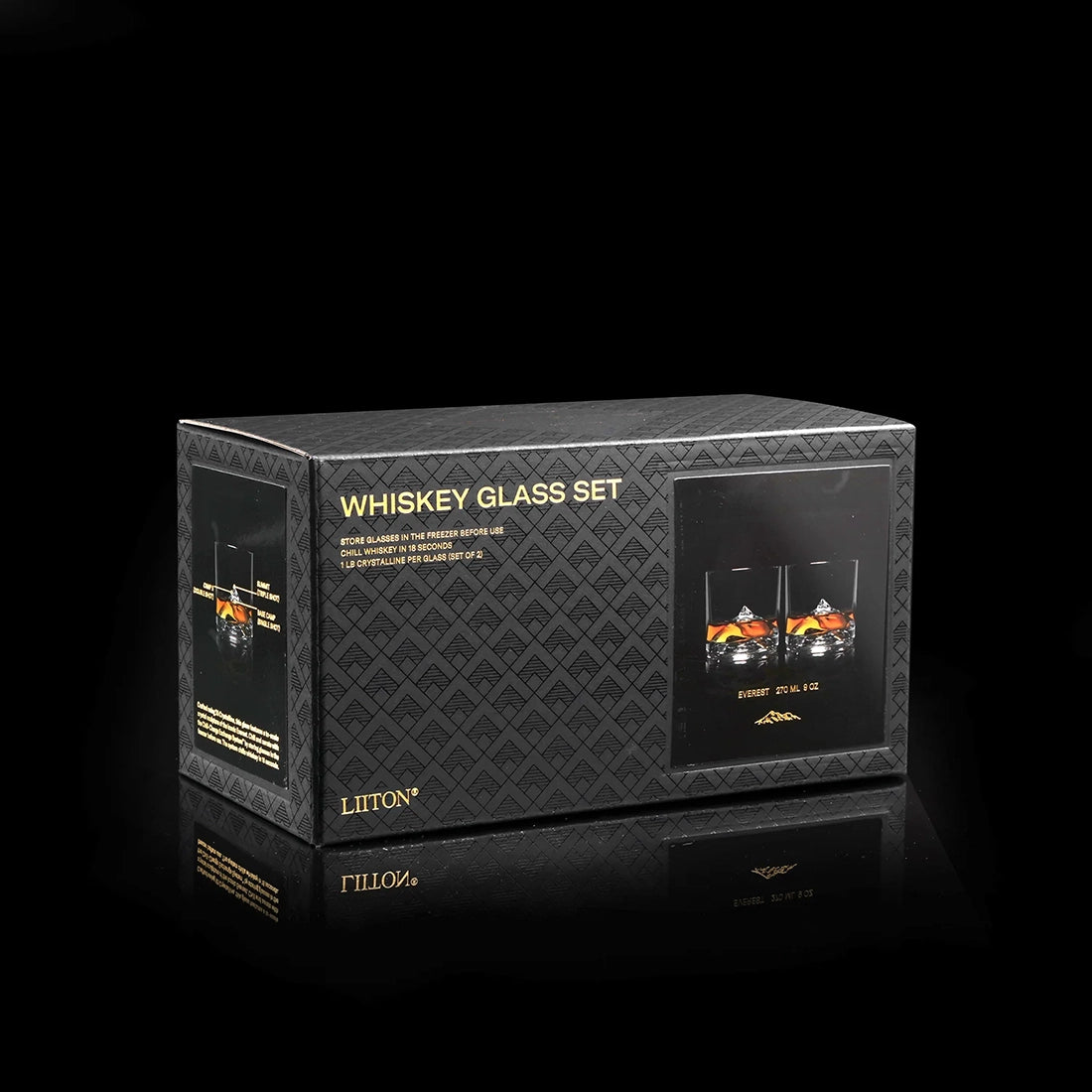 LIITON Everest Crystal Whiskey Glass Set packaging box featuring two 10oz mountain-design glasses – available at The Simple Man.