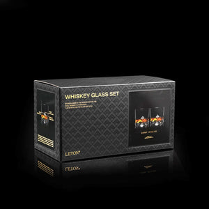 LIITON Everest Crystal Whiskey Glass Set packaging box featuring two 10oz mountain-design glasses – available at The Simple Man.