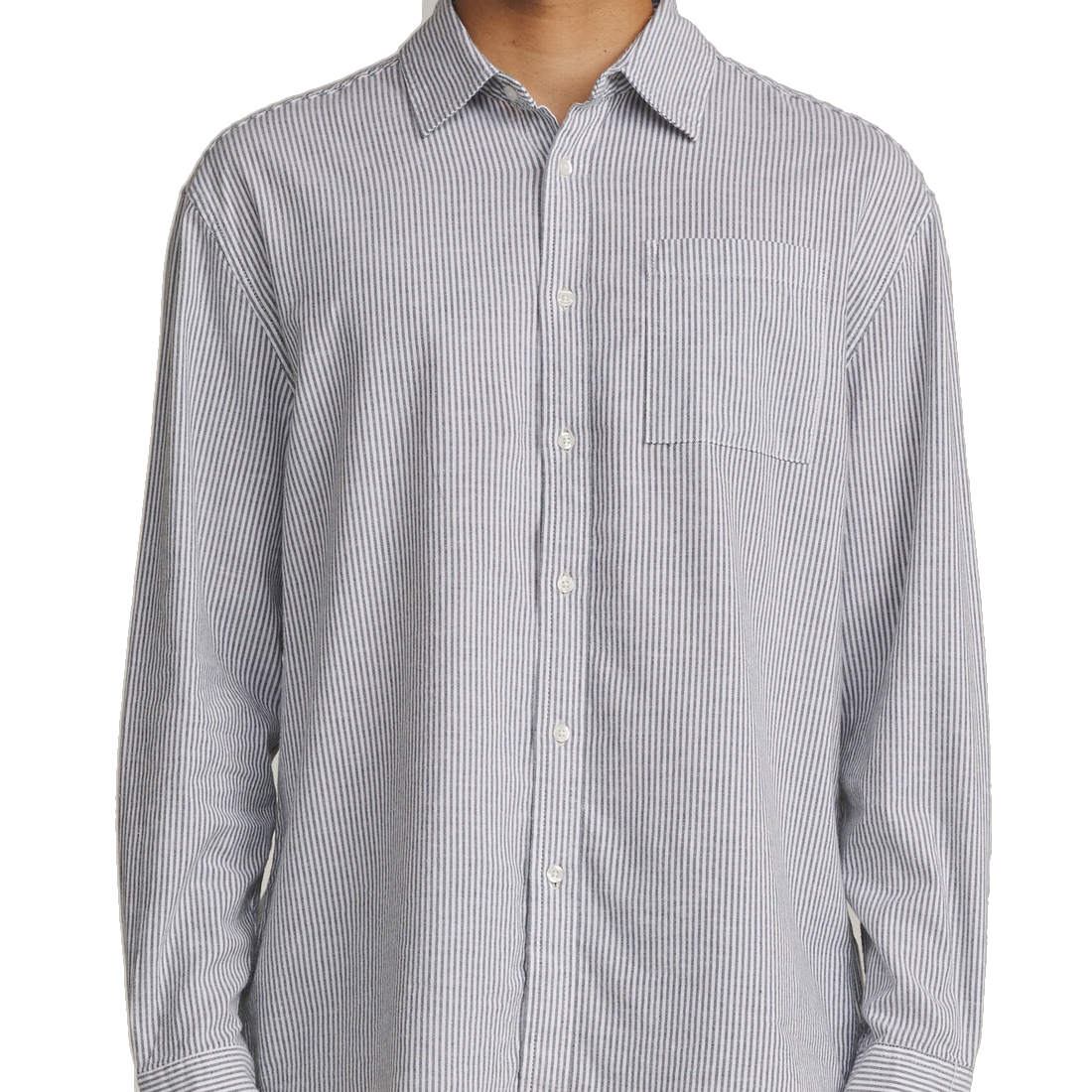 Man wearing the Ezra Long Sleeve Shirt, front view buttoned up