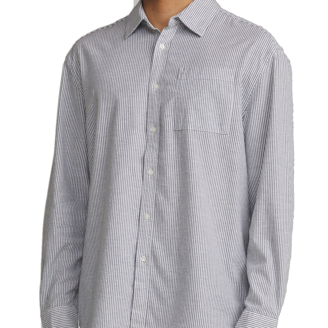Man wearing the Ezra Long Sleeve Shirt, side view