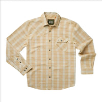 Harkers Flannel in barret Plaid, faded sun color, flat lay view