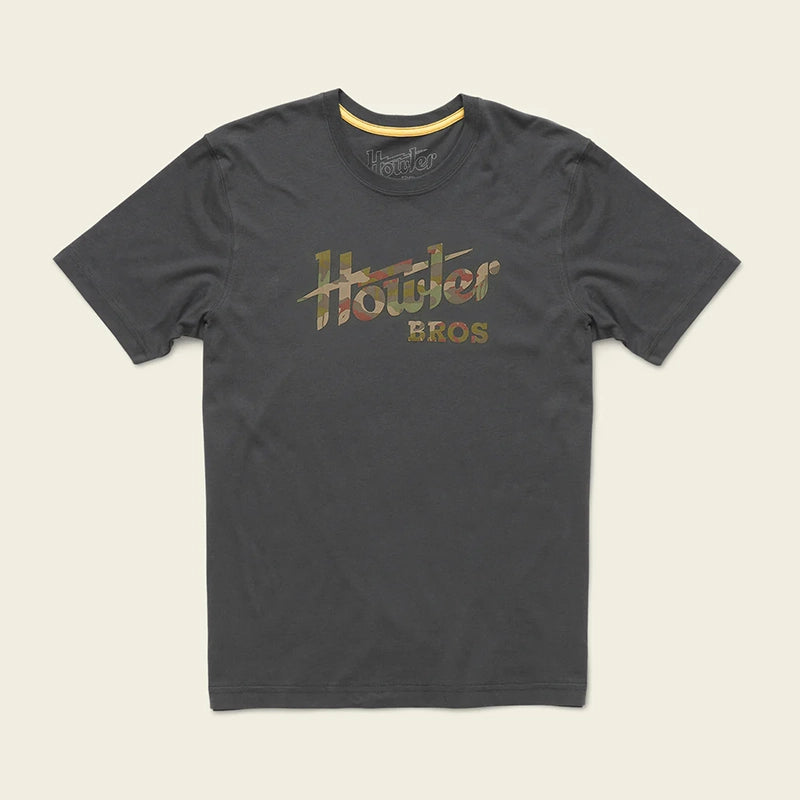 Howler Bros Electric T-shirt with jungle Regime design, flat lay view