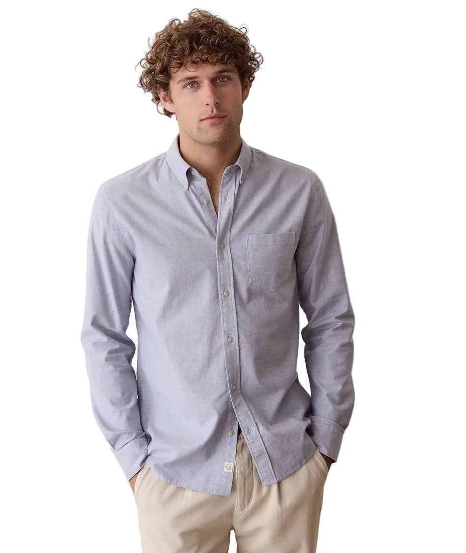 Man wearing Blue Oxford Shirt, front view on model - The Simple Man