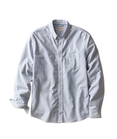 Blue Oxford Shirt, cotton stretch button-down, flat lay view - The Simple Man