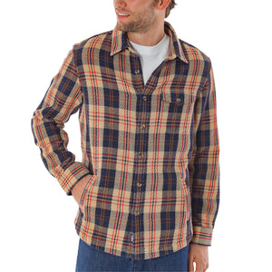 Heavy Twill Shacket in Navy Multi Plaid front view on white background - The Simple Man
