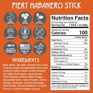 Righteous Felon Fiery Habanero Snack Stick Nutritional Info Graphic chart