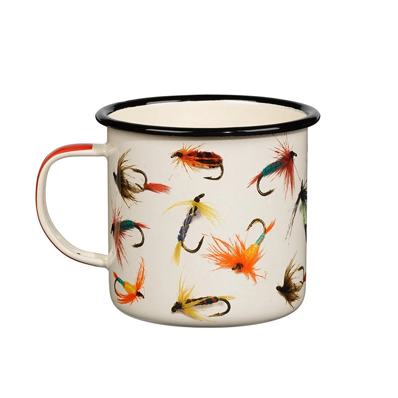 Gentlemen's Hardware Enamel mug with fly fishing lures motif
