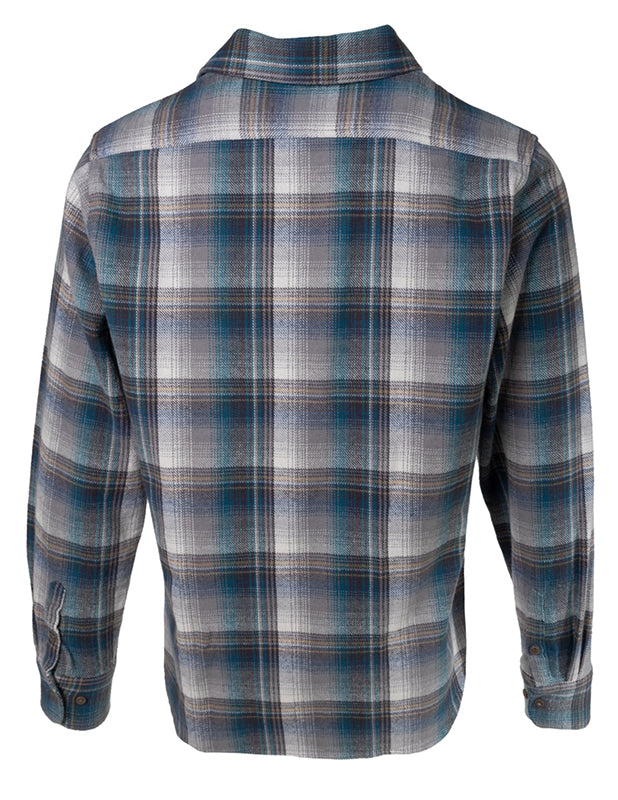Schott NYC heavy weight flannel in turquoise/grey plaid rear view