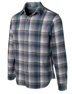 Schott NYC heavy weight flannel in turquoise/grey plaid front angled view