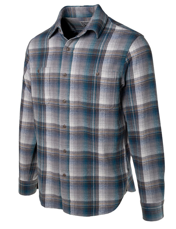 Schott NYC heavy weight flannel in turquoise/grey plaid front angled view