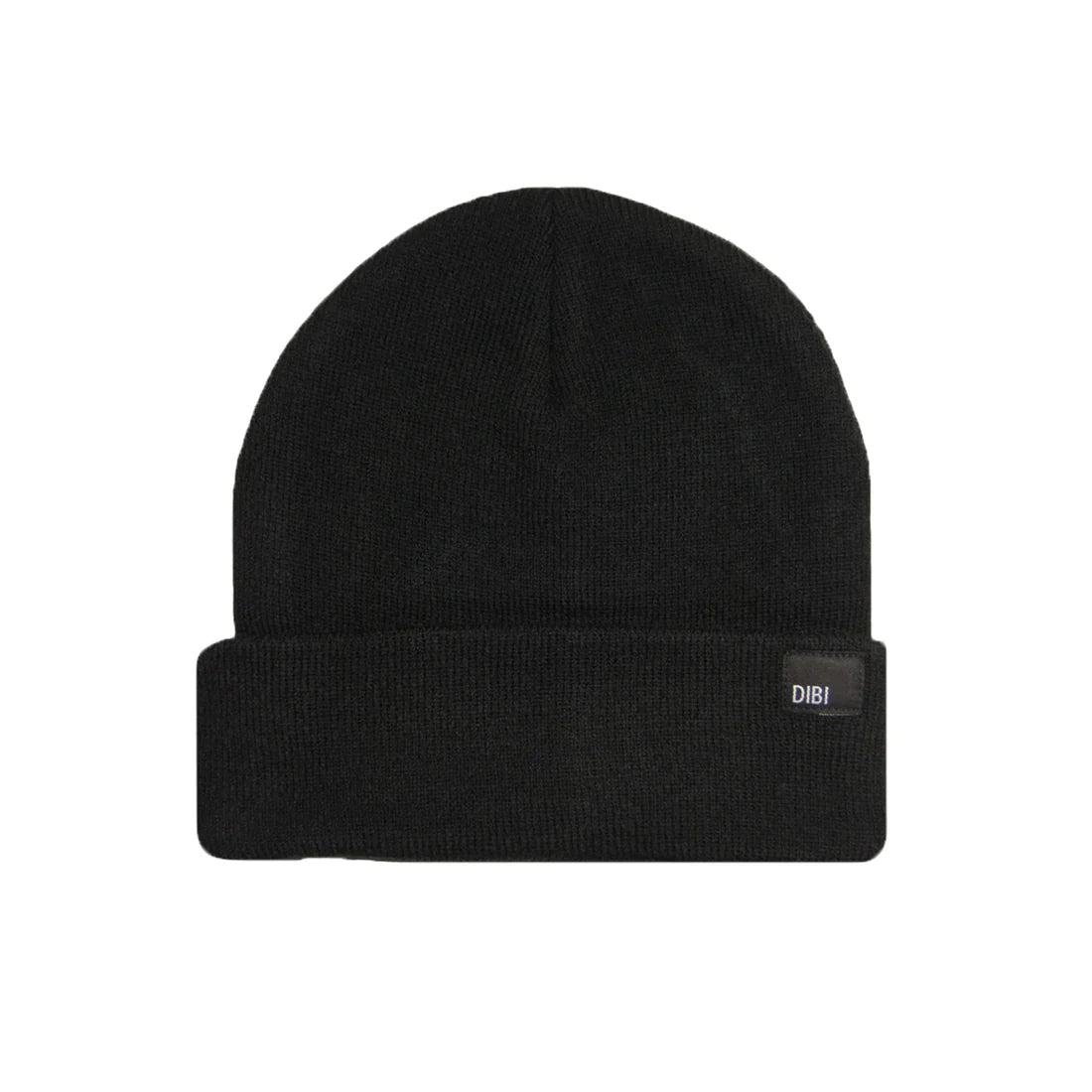 Black fleece-lined knit beanie with a small logo on a white background - The Simple Man