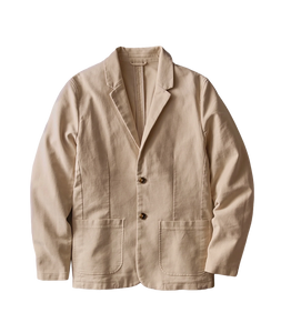 Flex Terry Blazer in Dark Khaki flat lay front view showing patch pockets and notch lapel - The Simple Man