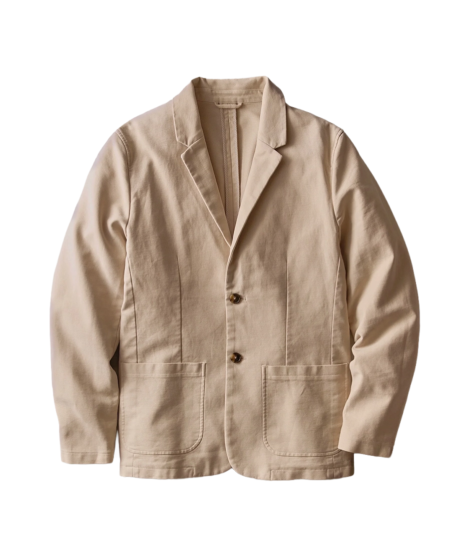 Flex Terry Blazer in Dark Khaki flat lay front view showing patch pockets and notch lapel - The Simple Man