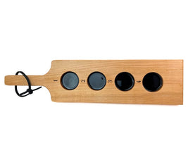 Whisky flight serving board designed for 4 glasses