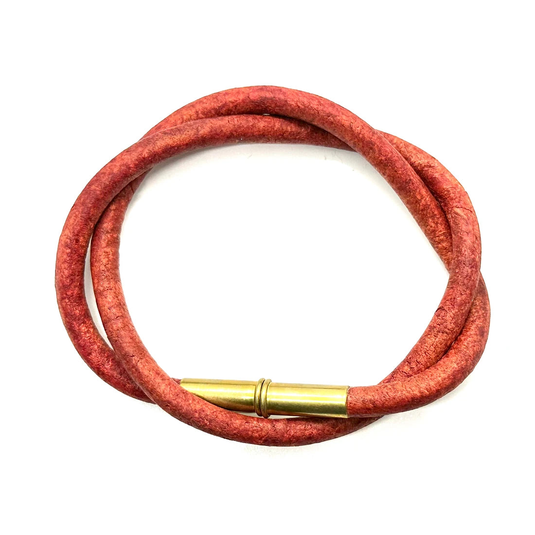 Tres Cuervos Flint double wrap Bracelet with .22 shell magnetic closer in red leather