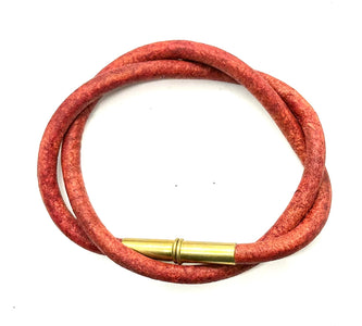 Tres Cuervos Flint double wrap Bracelet with .22 shell magnetic closer in red leather