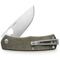 The James Brand Folsom knife in OD green Micarta and stainless steel