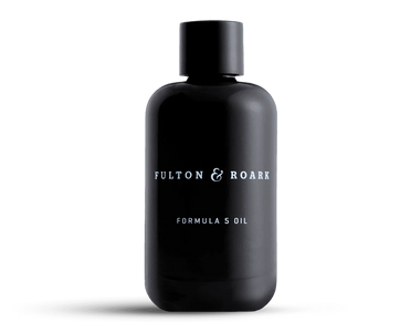Roark's Cove Formula 5 beard oil, 1.7 fl oz bottle, bergamot and cedarwood scent, product shot, The Simple Man