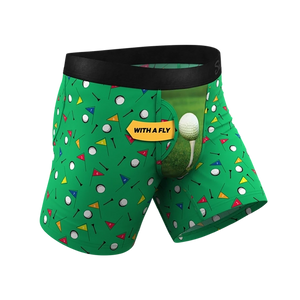 Front Nine boxer briefs with fly – men’s golf underwear featuring novelty golf ball graphic
