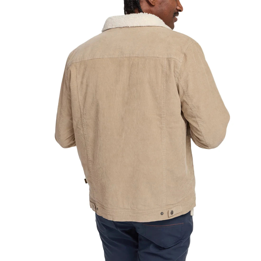 Back view of Howler Brothers Fuzzy Depot Jacket in Putty – Tan corduroy fabric with fleece collar – The Simple Man