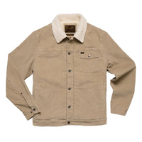 Howler Brothers Fuzzy Depot Jacket Putty – Full front view with classic trucker cut and cozy sherpa lining – The Simple Man