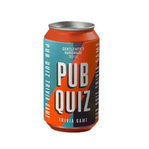 Can of 'Pub Quiz' trivia game by Gentlemen's Hardware on a white background