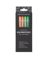 Bioluminescence Gel Pen Series six-pack boxed set by Cognitive Surplus featuring neon gel ink, 0.7mm roller ball tips, and recycled plastic pens available at The Simple Man.