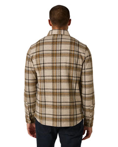 Back view of Generation™ Plaid Shirt showing tailored fit and double-knit jacquard fabric – classic men’s plaid shirt available at The Simple Man, Omaha.
