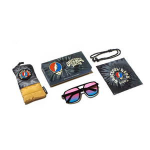 Grateful Dead Glacier sunglasses bundle with travel pouch, cleaning cloth and retainer