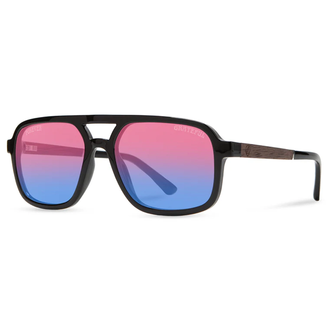 Grateful Dead sunglasses with engraved wood inlay and polarized lenses