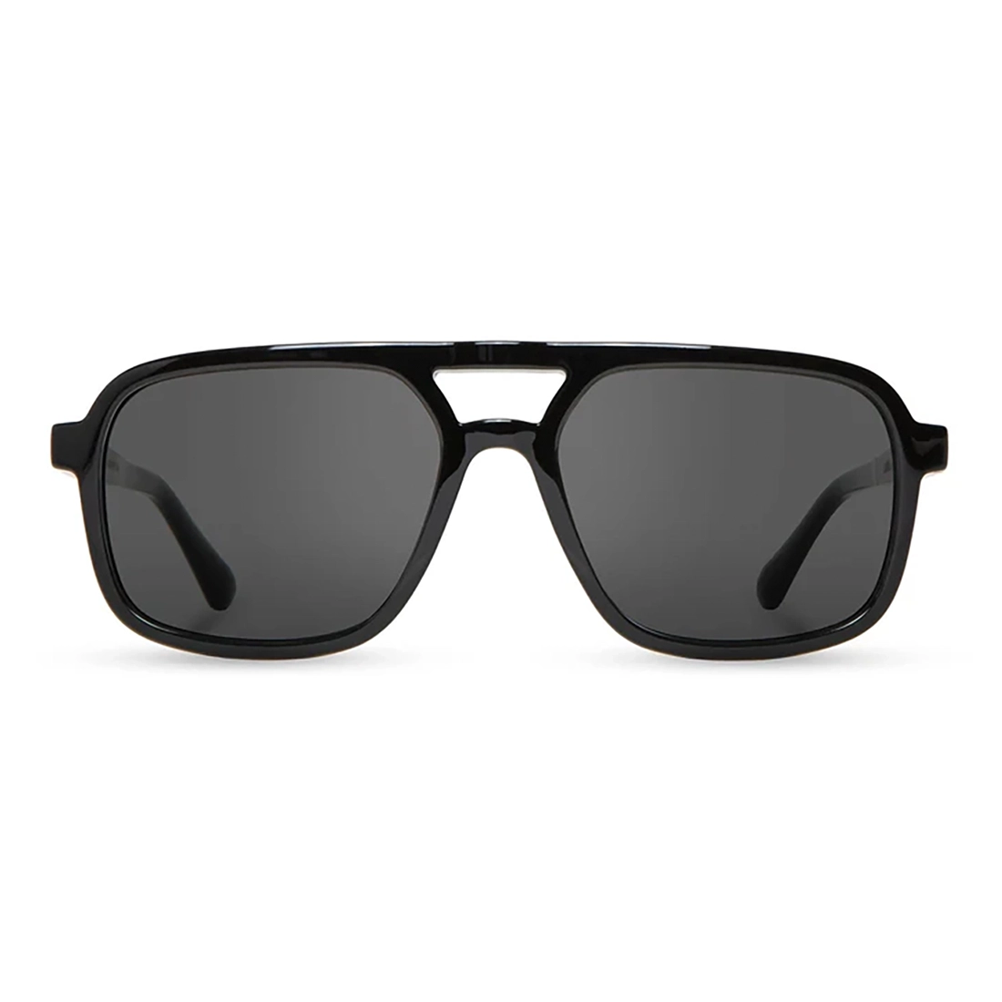 Black sunglasses with dark lenses on a white background